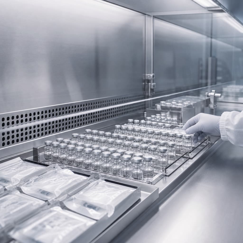 Sterile compounding-lab consumables under clean even daylight.