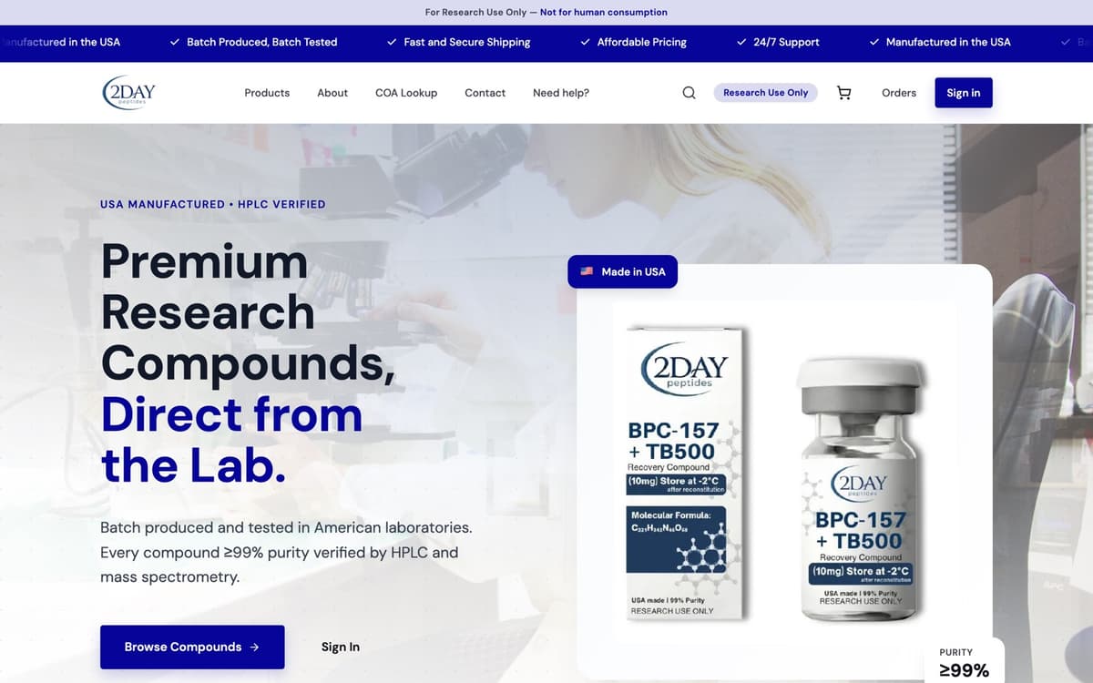 2DayPeptides storefront — live partner store on this platform