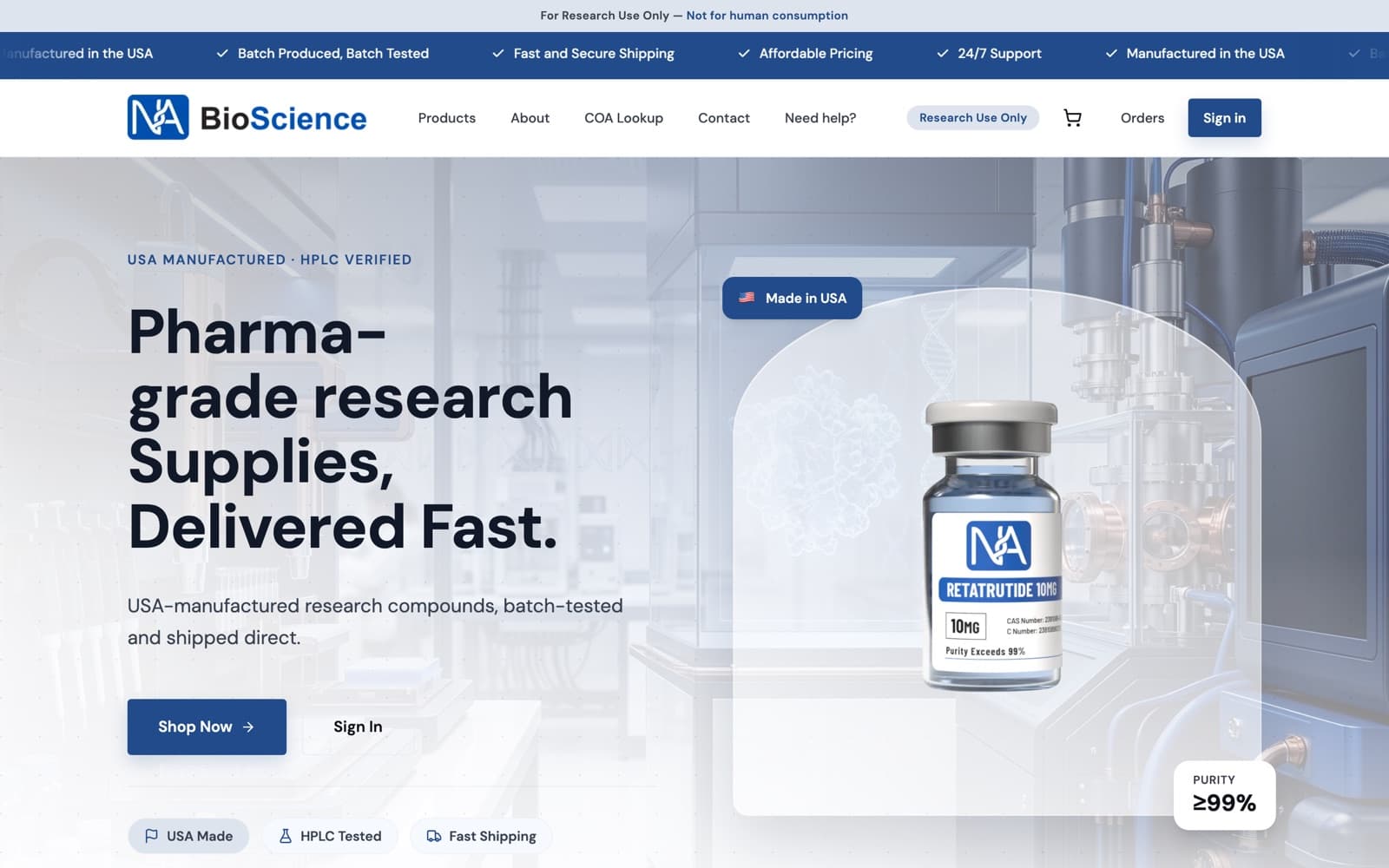 NA Bioscience live storefront — partner store running on this platform
