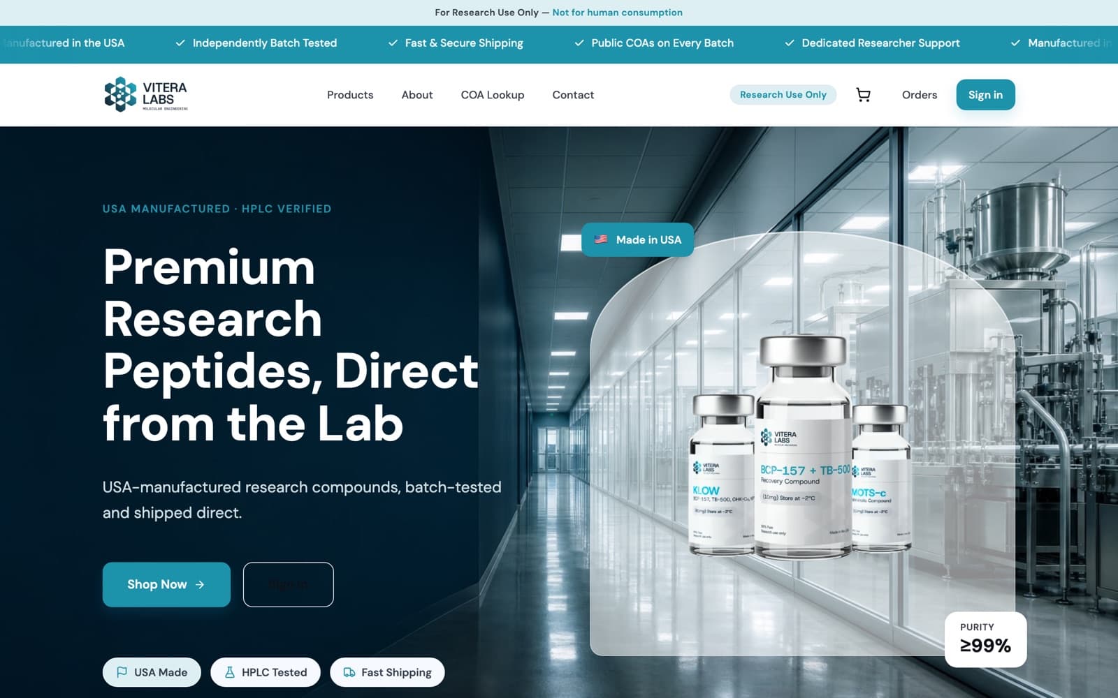 Vitera Labs live storefront — partner store running on this platform